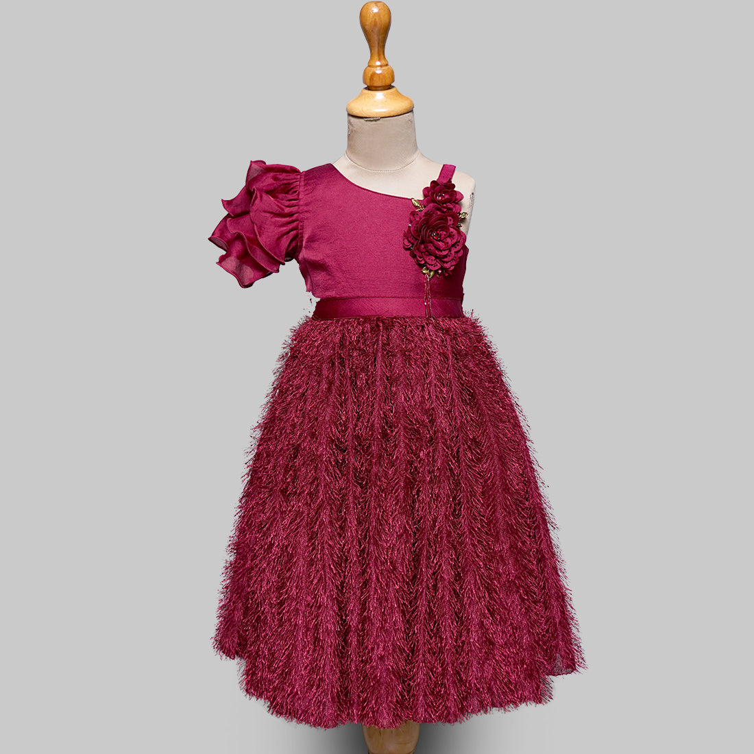 Designer Magenta Velvet Butterfly Sleeve Gown with Exquisite Handwork for  Girls – Lagorii Kids